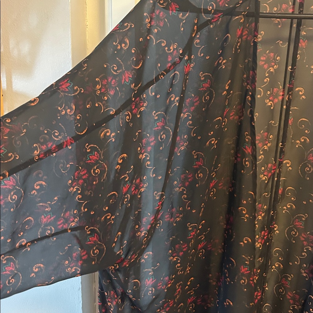 LuLaRoe Black Sheer Kimono with Floral Accents - Picture 3 of 3